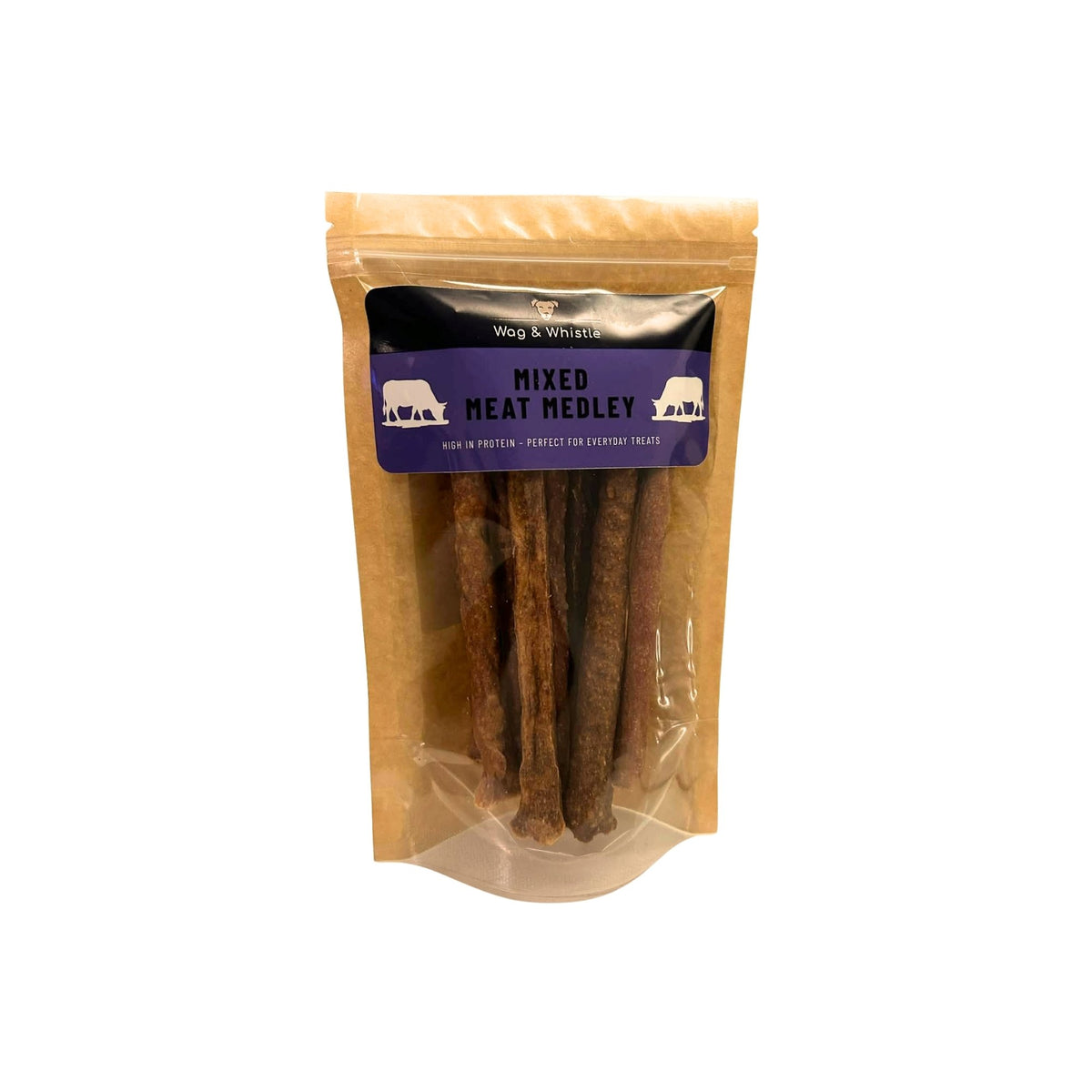 Mixed meat medley sticks for dogs in kangaroo, ostrich, venison and rabbit
