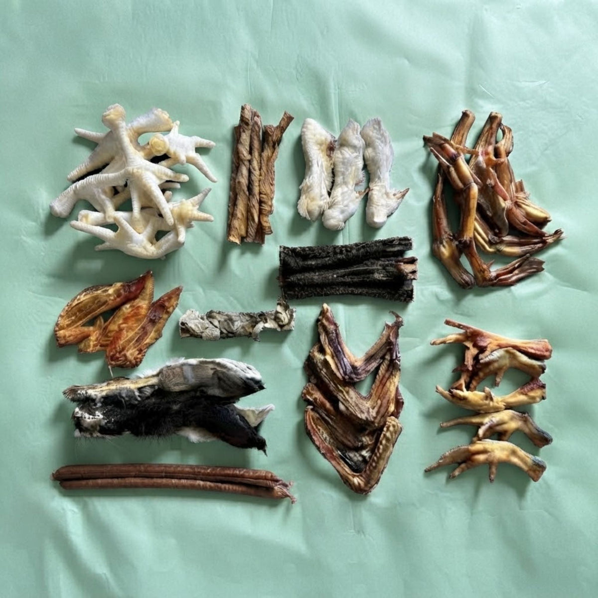 The fifty treats in The Muncher laid out and grouped by type, eleven different kinds
